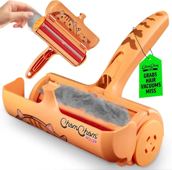A Cat-themed ChomChom Roller featuring a cute feline face design on the handle.