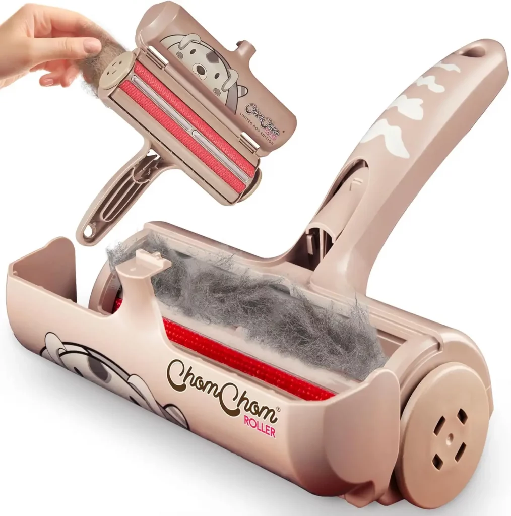 A dog-themed ChomChom Roller featuring a cute paw-print and canine design on the handle.